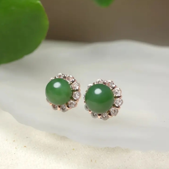 Natural Jasper & CZ Halo Earrings - Picture 5 of 5